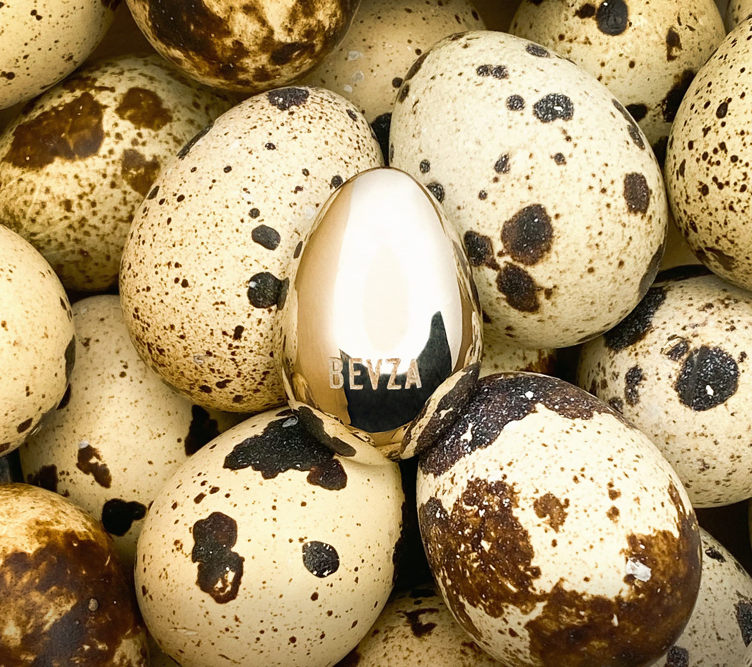 The Bevza Egg rests on quail eggs